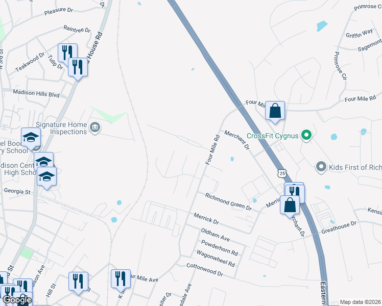 map of restaurants, bars, coffee shops, grocery stores, and more near 6029-6031 Lauren Lane in Richmond