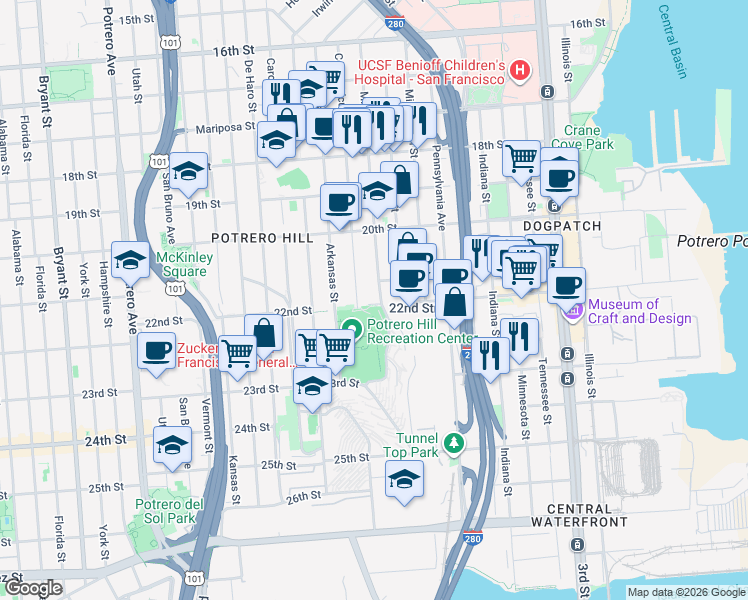 map of restaurants, bars, coffee shops, grocery stores, and more near in San Francisco