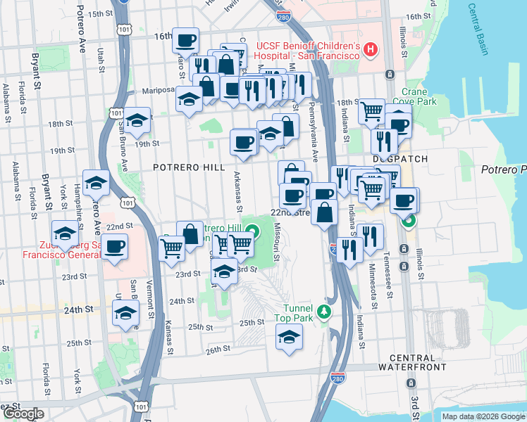 map of restaurants, bars, coffee shops, grocery stores, and more near in San Francisco