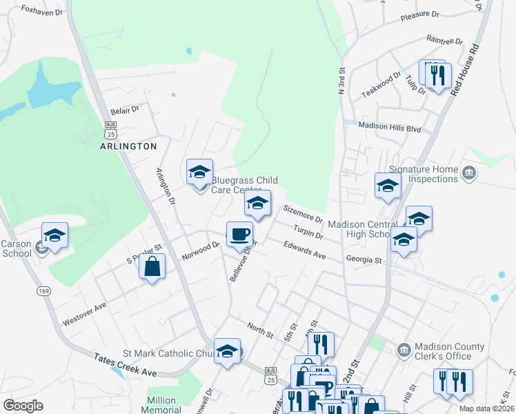map of restaurants, bars, coffee shops, grocery stores, and more near 300 Bellevue Drive in Richmond