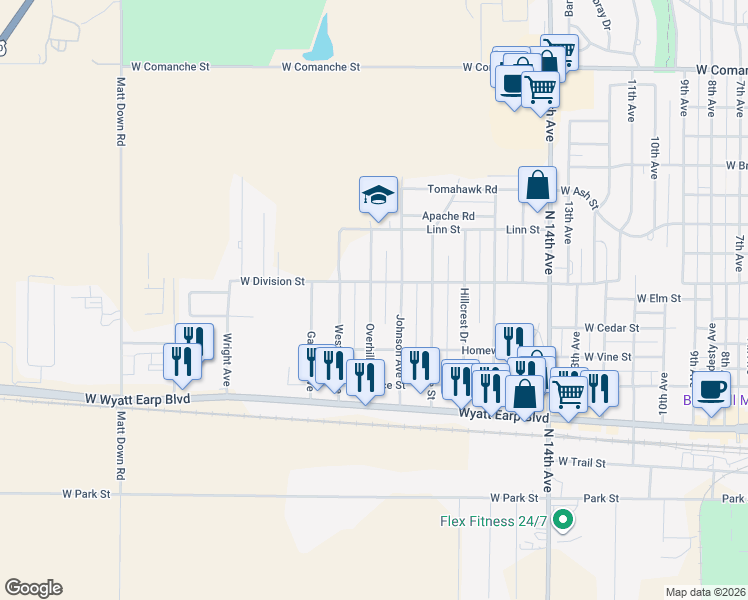map of restaurants, bars, coffee shops, grocery stores, and more near 2001-2099 West Division Street in Dodge City