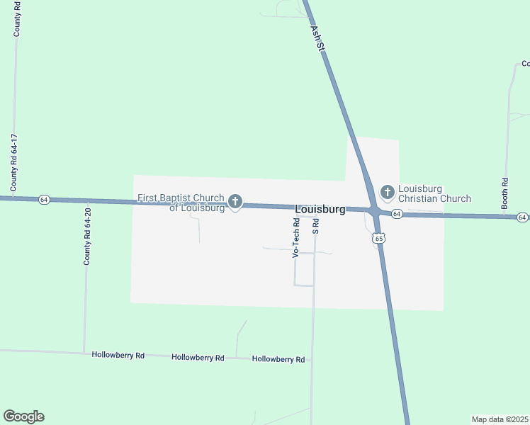 map of restaurants, bars, coffee shops, grocery stores, and more near 257 Highway 64 in Louisburg