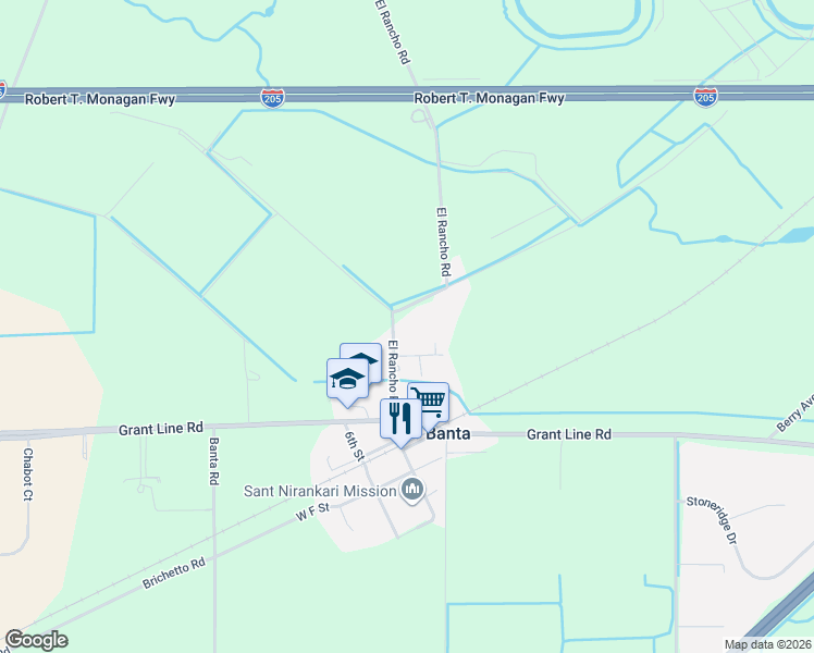 map of restaurants, bars, coffee shops, grocery stores, and more near 22152 El Rancho Road in Tracy