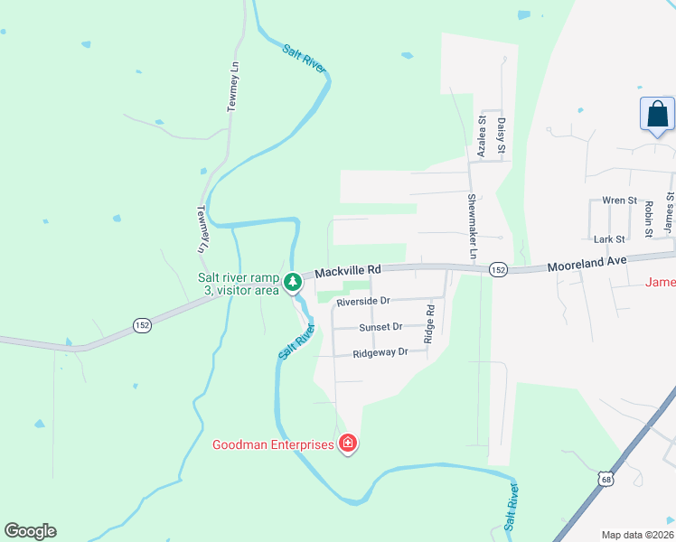 map of restaurants, bars, coffee shops, grocery stores, and more near Mackville Road in Harrodsburg