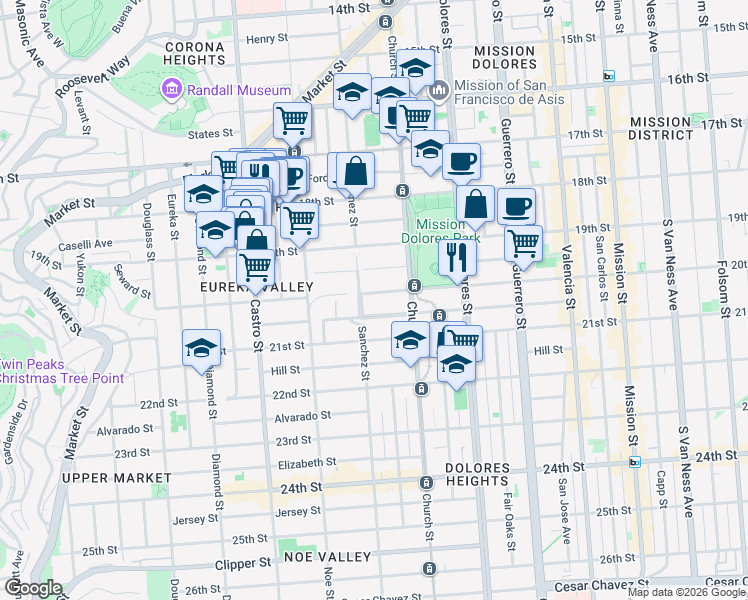 map of restaurants, bars, coffee shops, grocery stores, and more near in San Francisco