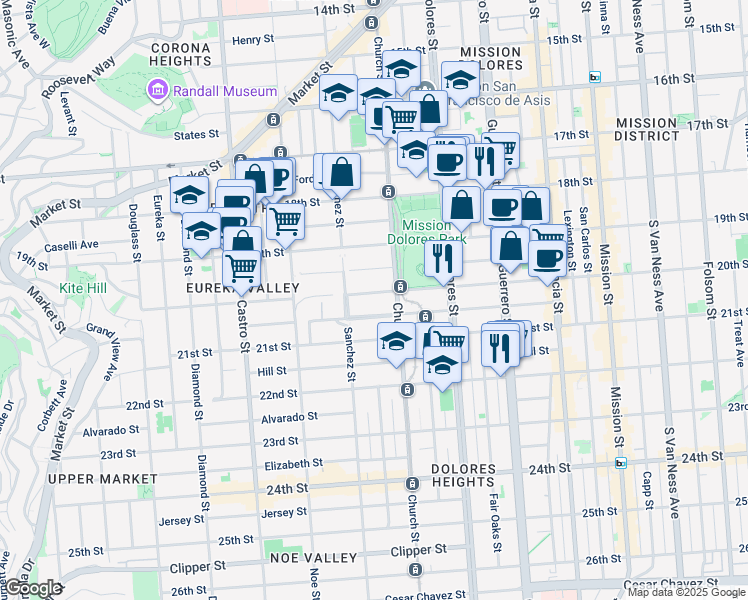 map of restaurants, bars, coffee shops, grocery stores, and more near 3945 20th Street in San Francisco