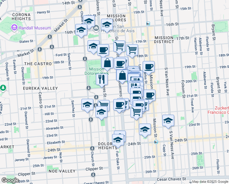 map of restaurants, bars, coffee shops, grocery stores, and more near in San Francisco