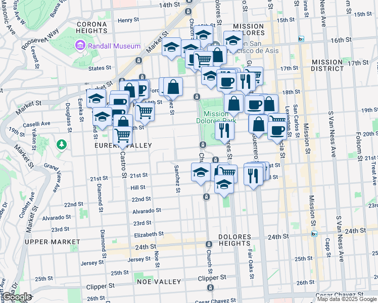 map of restaurants, bars, coffee shops, grocery stores, and more near in San Francisco