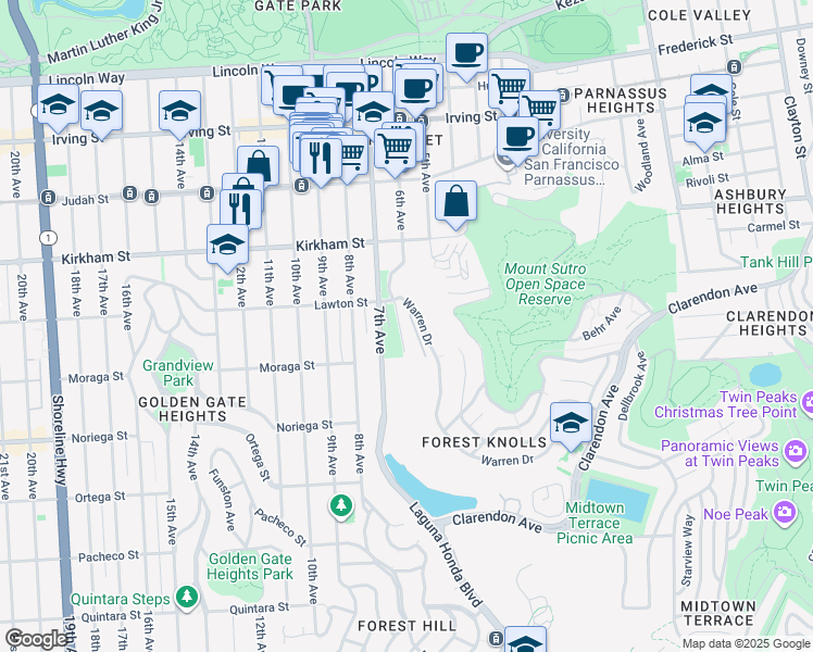 map of restaurants, bars, coffee shops, grocery stores, and more near in San Francisco