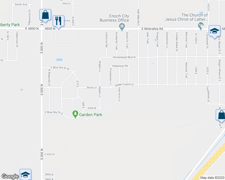 map of restaurants, bars, coffee shops, grocery stores, and more near 844 Stagecoach Lane in Cedar City