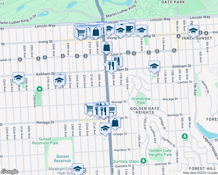 map of restaurants, bars, coffee shops, grocery stores, and more near 1243 Lawton Street in San Francisco