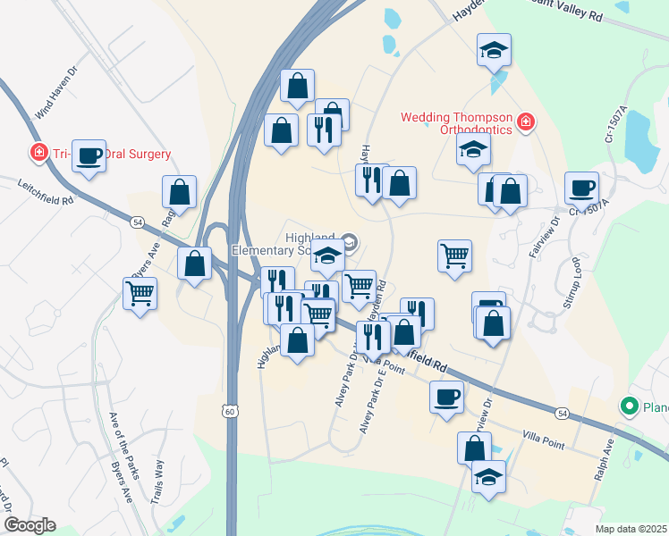 map of restaurants, bars, coffee shops, grocery stores, and more near 2909 Highway 54 in Owensboro