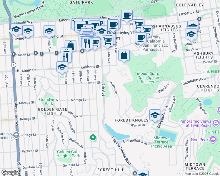 map of restaurants, bars, coffee shops, grocery stores, and more near in San Francisco