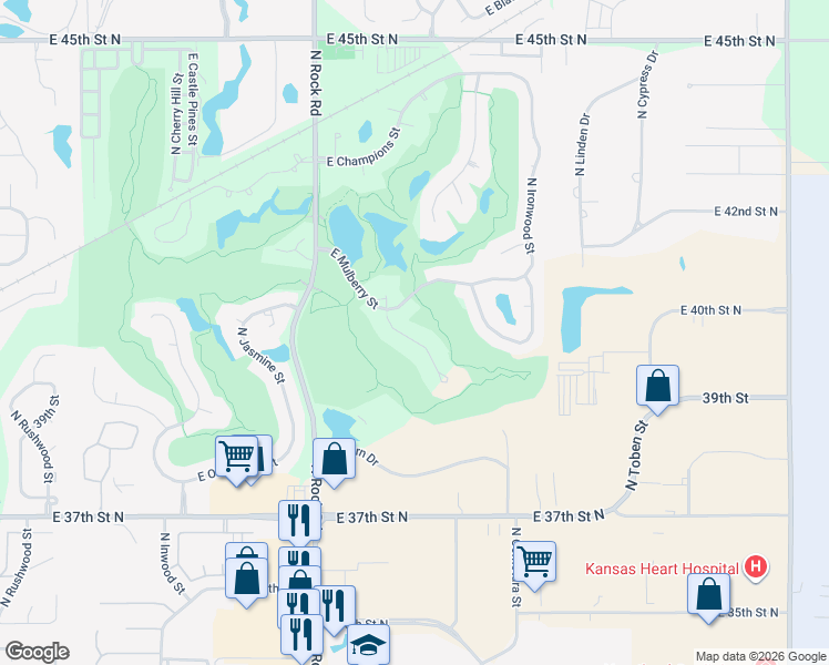 map of restaurants, bars, coffee shops, grocery stores, and more near 4030-4034 North Tara Circle in Wichita