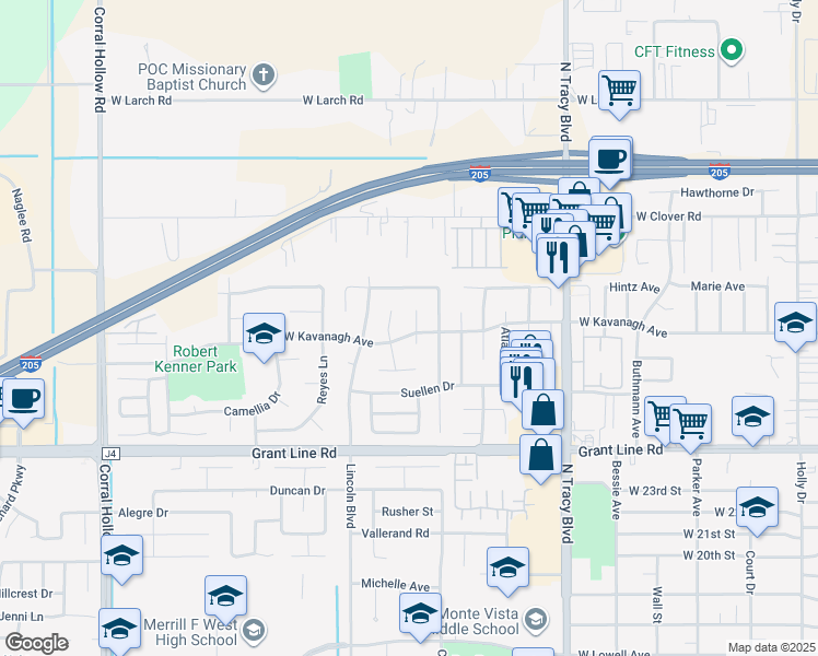 map of restaurants, bars, coffee shops, grocery stores, and more near 2901 Loreto Court in Tracy