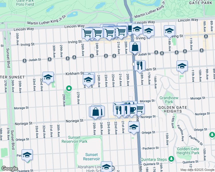 map of restaurants, bars, coffee shops, grocery stores, and more near 1594 23rd Avenue in San Francisco