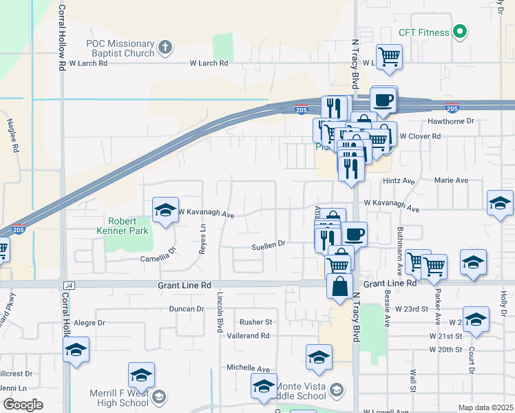 map of restaurants, bars, coffee shops, grocery stores, and more near 2901 Loreto Court in Tracy