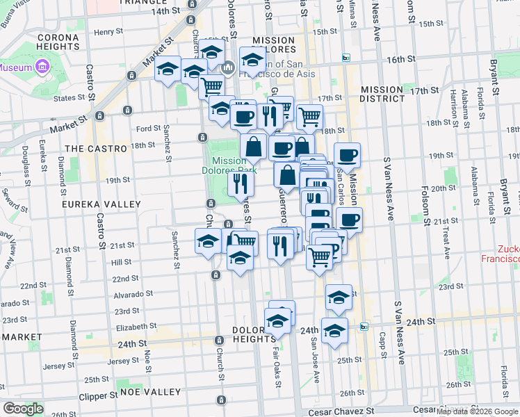 map of restaurants, bars, coffee shops, grocery stores, and more near in San Francisco