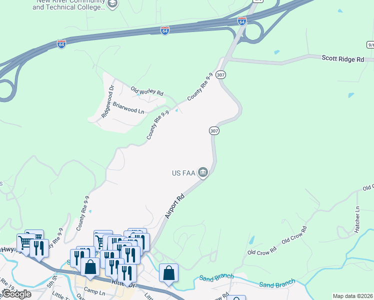 map of restaurants, bars, coffee shops, grocery stores, and more near 563 Airport Road in Beaver