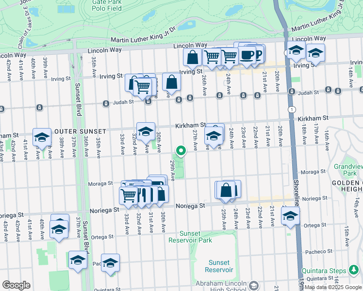 map of restaurants, bars, coffee shops, grocery stores, and more near 1575 28th Avenue in San Francisco