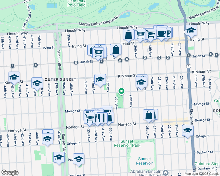 map of restaurants, bars, coffee shops, grocery stores, and more near 1570 30th Avenue in San Francisco