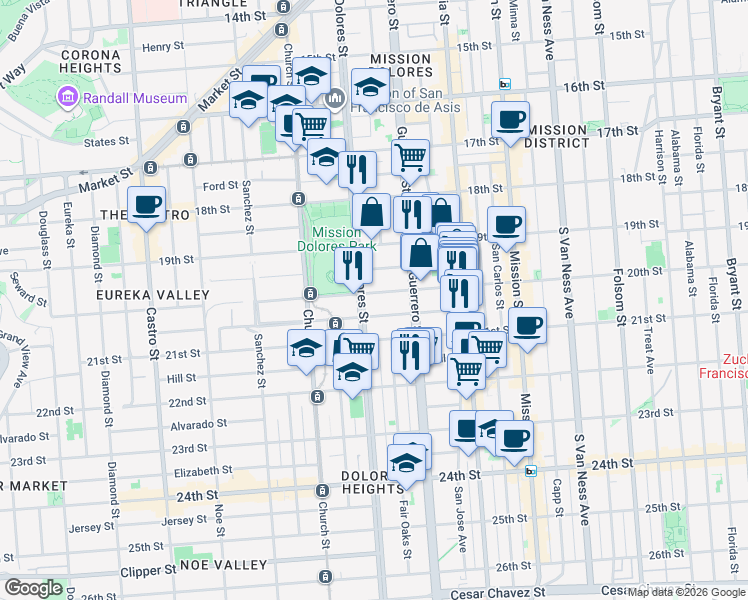 map of restaurants, bars, coffee shops, grocery stores, and more near 3783 20th Street in San Francisco
