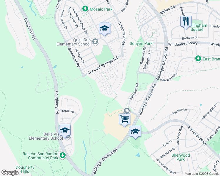 map of restaurants, bars, coffee shops, grocery stores, and more near 6019 Alpine Blue Drive in San Ramon