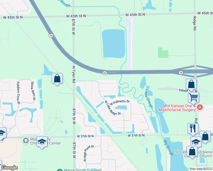 map of restaurants, bars, coffee shops, grocery stores, and more near 8405 West Candlewood Circle in Wichita
