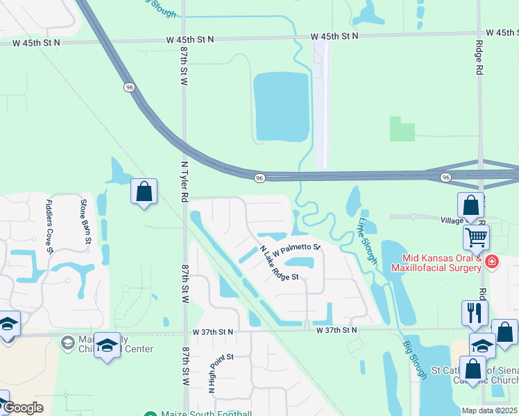 map of restaurants, bars, coffee shops, grocery stores, and more near 8405 West Candlewood Circle in Wichita