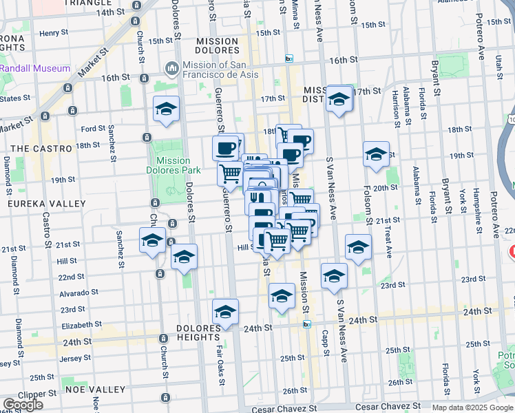 map of restaurants, bars, coffee shops, grocery stores, and more near in San Francisco