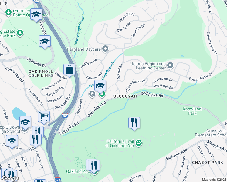 map of restaurants, bars, coffee shops, grocery stores, and more near 11 Camisa Circle in Oakland