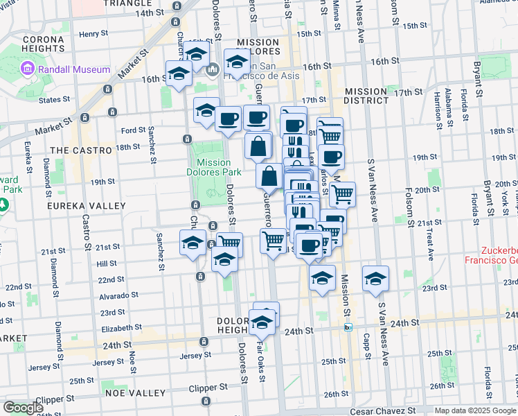 map of restaurants, bars, coffee shops, grocery stores, and more near 3719 20th Street in San Francisco