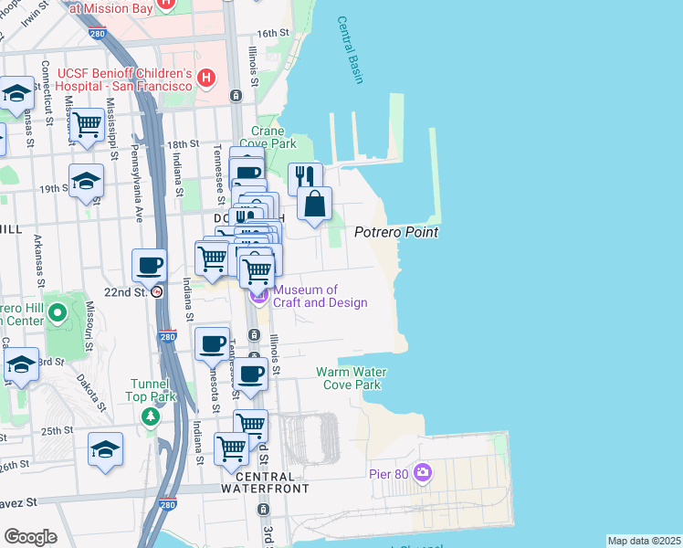map of restaurants, bars, coffee shops, grocery stores, and more near 8 22nd Street in San Francisco
