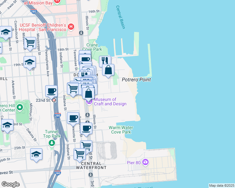 map of restaurants, bars, coffee shops, grocery stores, and more near 8 22nd Street in San Francisco