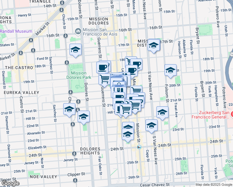 map of restaurants, bars, coffee shops, grocery stores, and more near in San Francisco