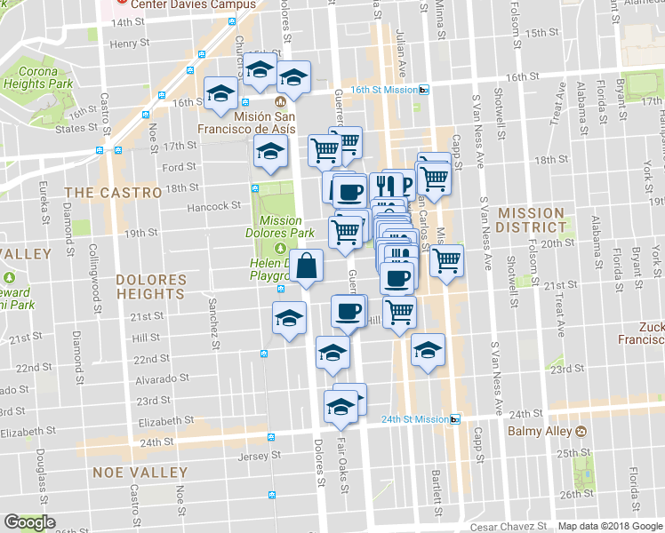 map of restaurants, bars, coffee shops, grocery stores, and more near 3719 20th Street in San Francisco