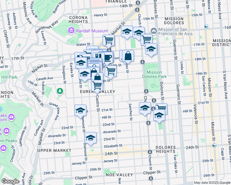 map of restaurants, bars, coffee shops, grocery stores, and more near 4052 20th Street in San Francisco