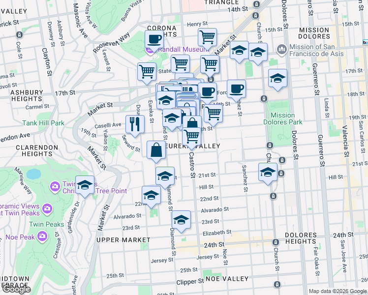 map of restaurants, bars, coffee shops, grocery stores, and more near in San Francisco
