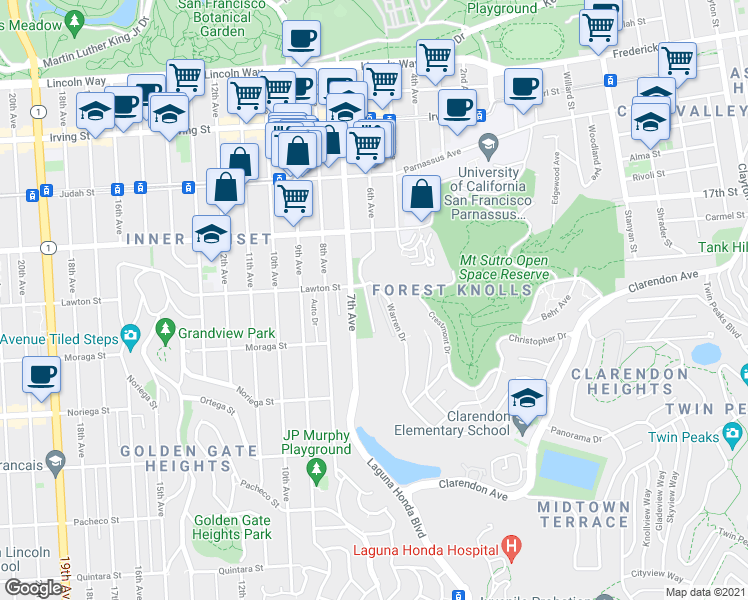 map of restaurants, bars, coffee shops, grocery stores, and more near in San Francisco