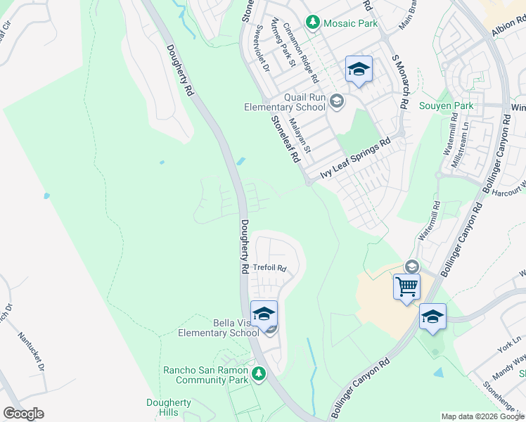 map of restaurants, bars, coffee shops, grocery stores, and more near 30 Photinia Court in San Ramon