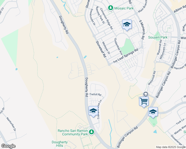 map of restaurants, bars, coffee shops, grocery stores, and more near 600 Thyme Way in San Ramon