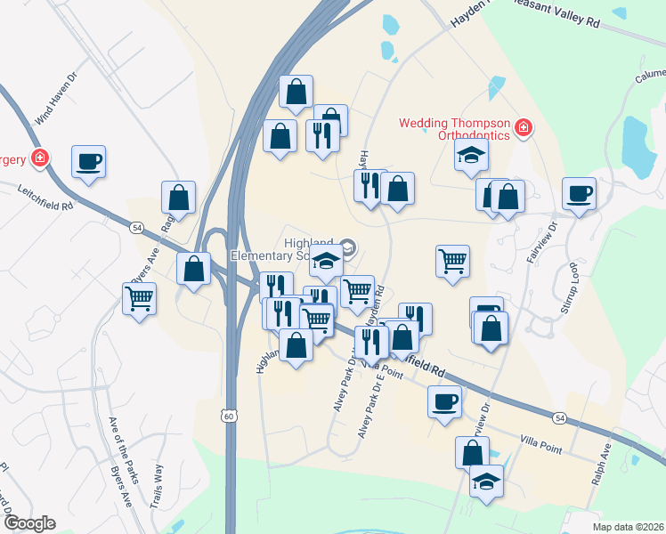 map of restaurants, bars, coffee shops, grocery stores, and more near 2909 Kentucky 54 in Owensboro