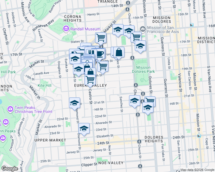 map of restaurants, bars, coffee shops, grocery stores, and more near 4052 20th Street in San Francisco