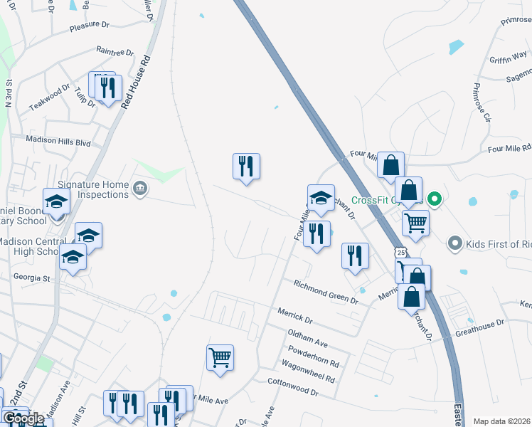 map of restaurants, bars, coffee shops, grocery stores, and more near 6029-6031 Lauren Lane in Richmond