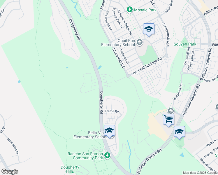 map of restaurants, bars, coffee shops, grocery stores, and more near 30 Photinia Court in San Ramon