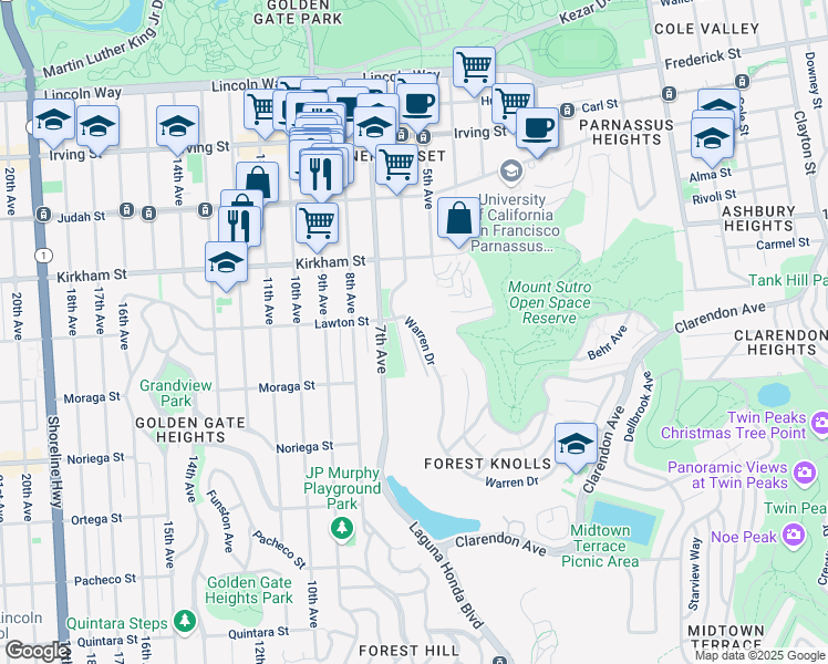 map of restaurants, bars, coffee shops, grocery stores, and more near in San Francisco