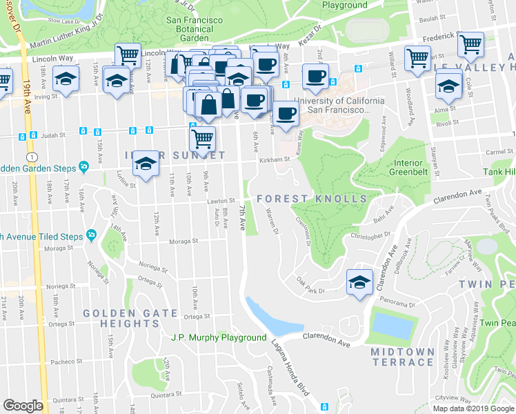 map of restaurants, bars, coffee shops, grocery stores, and more near in San Francisco