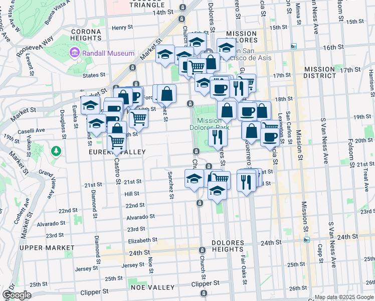 map of restaurants, bars, coffee shops, grocery stores, and more near 3919 20th Street in San Francisco