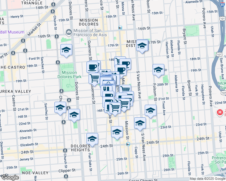 map of restaurants, bars, coffee shops, grocery stores, and more near in San Francisco