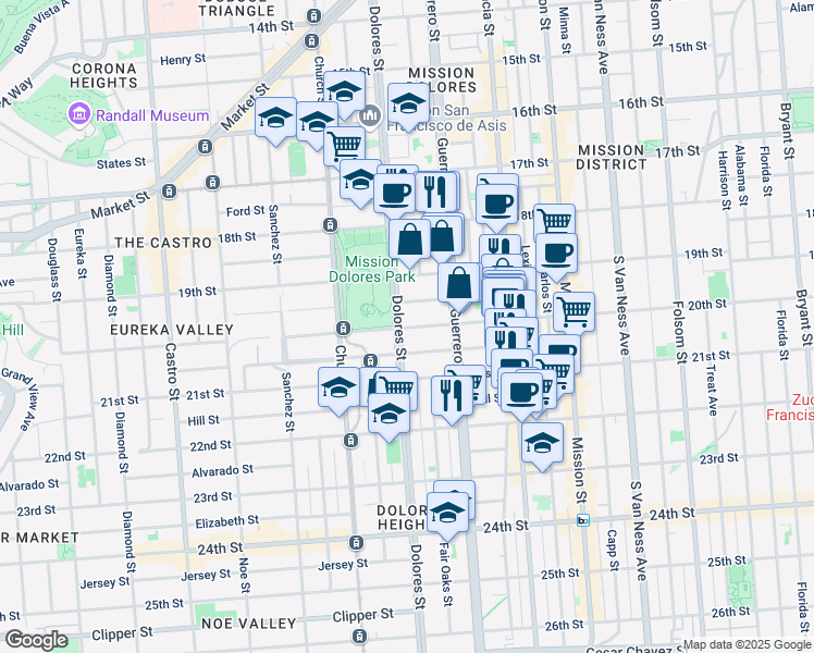 map of restaurants, bars, coffee shops, grocery stores, and more near 3809 20th Street in San Francisco